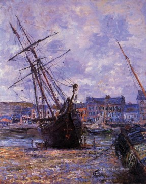  Arco Pintura al %C3%B3leo - Barcos tumbados durante la marea baja en Facamp Claude Monet